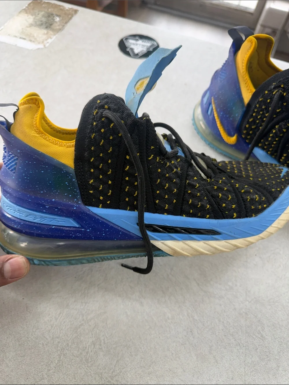 Men's Black and Blue LeBron laker colors  Athletic Sneakers with Yellow Accents